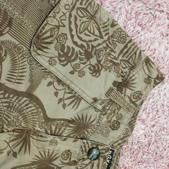 ROXY SURFWEAR SHORTS sz 10 tropical print green olive pockets streetwear - Picture 5 of 14